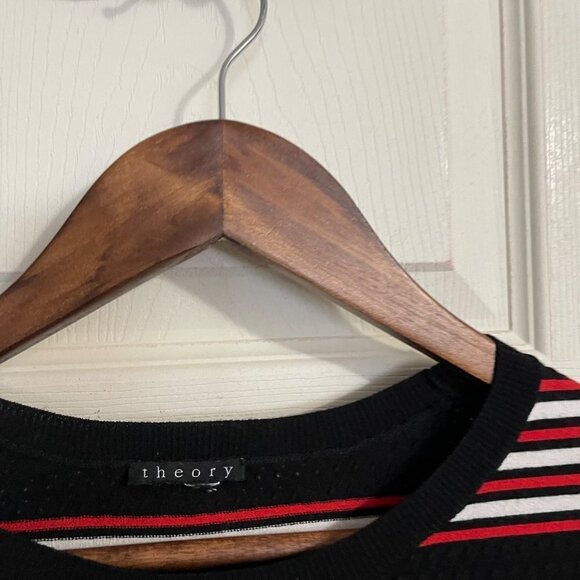 Theory Womens Black Red Striped Crewneck Textured Desrina Sweater Size Medium - Picture 3 of 8